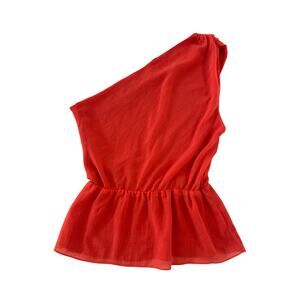 Alice + Olivia One Shoulder Peplum Top Blouse Womens Size Medium Orange Y2K Chic